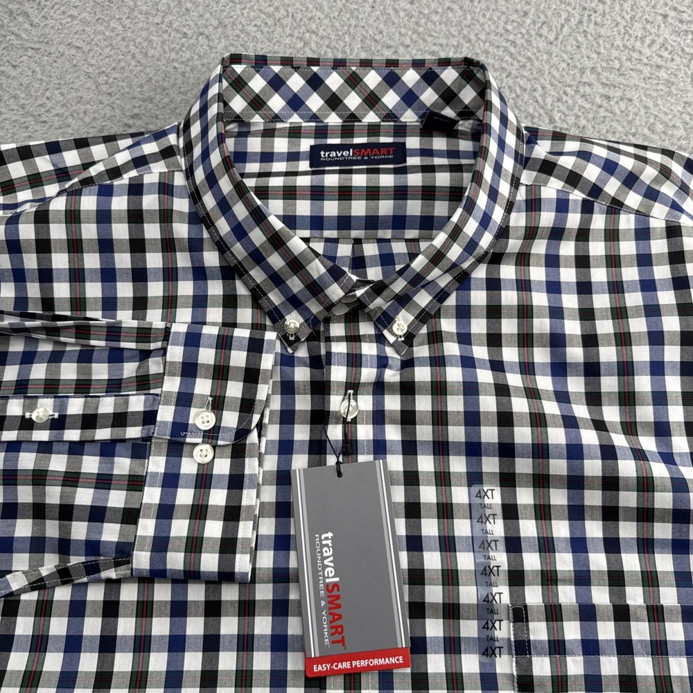 TravelSmart Dress Casual Shirt Mens XXXXL Tall 4XLT L/S Check Roundtree & Yorke